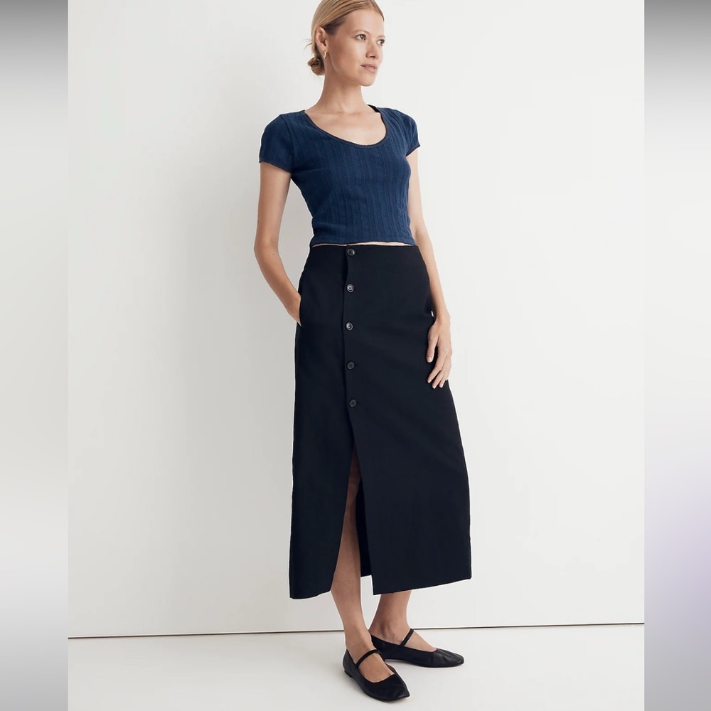 2 Madewell nwt size 2 women’s linen cotton blend black midi skirt button-down